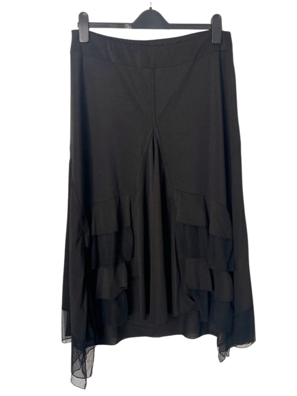 Y2K Black Asymmetrical Low Rise Fairy Goth Mesh Midi Maxi Skirt Grunge Ruffle